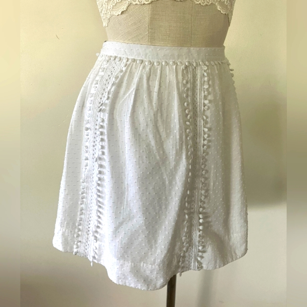 J Crew Cotton Boho Swiss Dot A-line White Skirt size 4